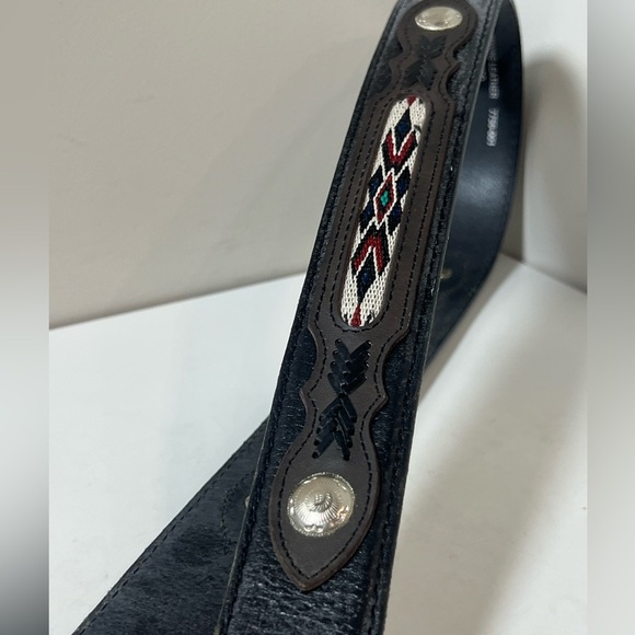 Genuine Leather Size 40 Made in Mexico Black Western Cowboy Belt Silver Buckle - Picture 5 of 9